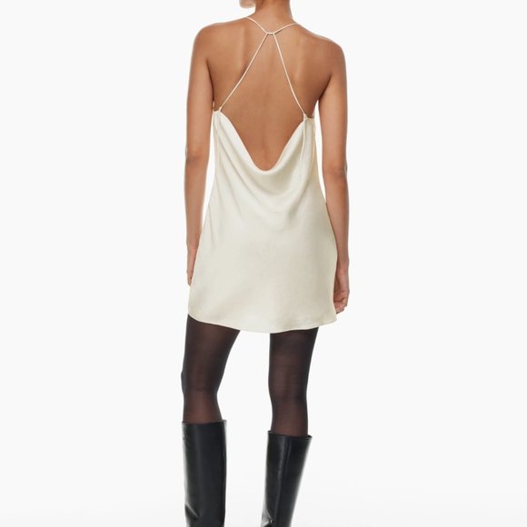 Aritzia Wilfred Harmonist Satin Dress Cowlneck Mini Dress Ivory Small - Picture 4 of 9